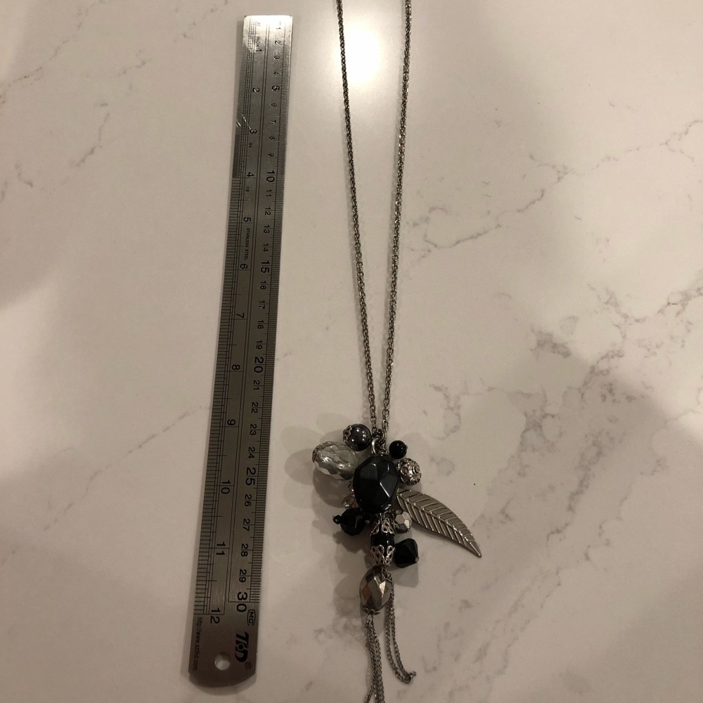 Black and silver long necklace